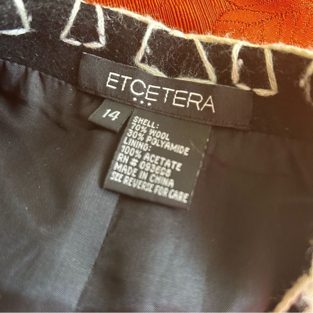 ETCETERA skirt womens 14 embroiderd soft wool blend a-line boho black cream work - Picture 12 of 15